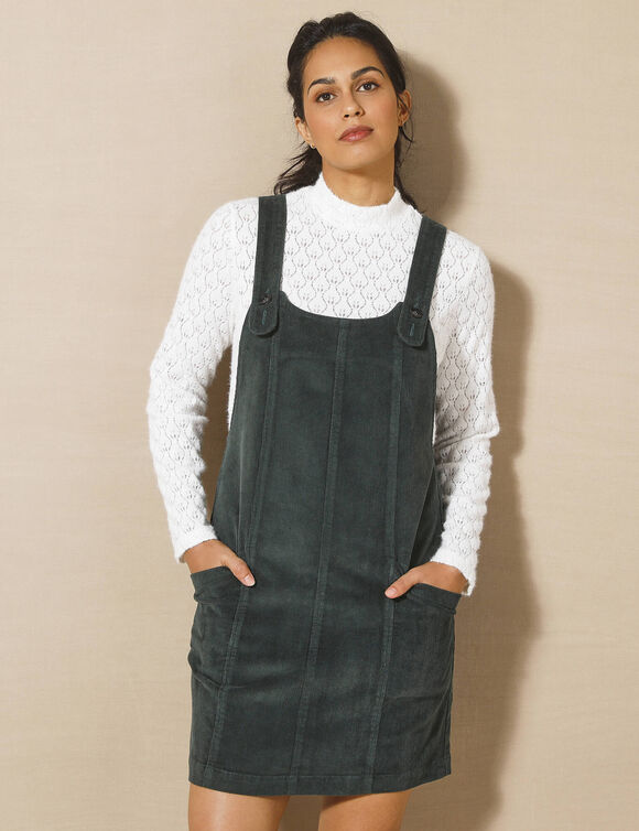 Robe chasuble évasée, velours côtelé (vert foncé) Robe chasuble évasée, velours côtelé (vert foncé)